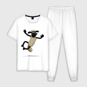 Мужская пижама хлопок с принтом Барашек Шон в Екатеринбурге, 100% хлопок | брюки и футболка прямого кроя, без карманов, на брюках мягкая резинка на поясе и по низу штанин
 | барашек | детские | животные | звери | мультфильмы | шон