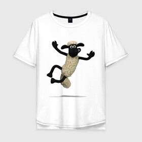 Мужская футболка хлопок Oversize с принтом Барашек Шон в Екатеринбурге, 100% хлопок | свободный крой, круглый ворот, “спинка” длиннее передней части | барашек | детские | животные | звери | мультфильмы | шон