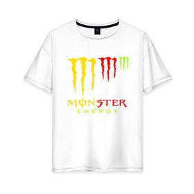 Женская футболка хлопок Oversize с принтом MONSTER ENERGY (Z) в Екатеринбурге, 100% хлопок | свободный крой, круглый ворот, спущенный рукав, длина до линии бедер
 | black monster | bmx | claw | cybersport | energy | monster | monster energy | moto | motocross | race | sport | киберспорт | когти | монстер энерджи | монстр | мото | мотокросс | ралли | скейтбординг | спорт | энергия
