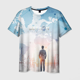 Мужская футболка 3D с принтом DETROIT:BECOME HUMAN в Екатеринбурге, 100% полиэфир | прямой крой, круглый вырез горловины, длина до линии бедер | action | ai | android | connor | detroit become human | game | rk 800 | rk 900 | андроиды | детектив | игра | игры | интерактивное кино | кара | коннор | логотип | маркус | роботы | фирменный стиль | экшн