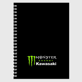 Тетрадь с принтом MONSTER ENERGY KAWASAKI (Z) в Екатеринбурге, 100% бумага | 48 листов, плотность листов — 60 г/м2, плотность картонной обложки — 250 г/м2. Листы скреплены сбоку удобной пружинной спиралью. Уголки страниц и обложки скругленные. Цвет линий — светло-серый
 | bike | energy | kawasaki | monster | monster energy | moto | motocross | ninja | sport | zzr | кавасаки | кавасаки ниндзя | монстер энерджи | монстр | мото | мотокросс | ниндзя | спорт | энергия