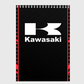 Скетчбук с принтом KAWASAKI | КАВАСАКИ (Z) в Екатеринбурге, 100% бумага
 | 48 листов, плотность листов — 100 г/м2, плотность картонной обложки — 250 г/м2. Листы скреплены сверху удобной пружинной спиралью | bike | kawasaki | moto | motocycle | ninja | sportmotorcycle | zzr | кавасаки | кавасаки ниндзя | мото | мотоспорт | ниндзя