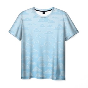 Мужская футболка 3D с принтом Очень светлые голубые облака в Екатеринбурге, 100% полиэфир | прямой крой, круглый вырез горловины, длина до линии бедер | textures | белый | лазурный | мультяшный | небеса | небо | облака | рисунок | светлый | текстуры | тучки | узор | фон