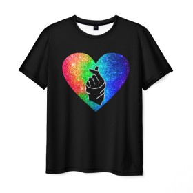Мужская футболка 3D с принтом Сердечко в Екатеринбурге, 100% полиэфир | прямой крой, круглый вырез горловины, длина до линии бедер | bts | rm | бойбенд | бтс | ви | джонгук | корейское сердечко | любовь | музыка | сердце | сюги | чимин | чин