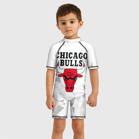 Детский купальный костюм 3D с принтом CHICAGO BULLS в Екатеринбурге, Полиэстер 85%, Спандекс 15% | застежка на молнии на спине | bulls | chicago | chicago bulls | nba | red bulls | usa | америка | быки | нба | сша | чикаго буллс