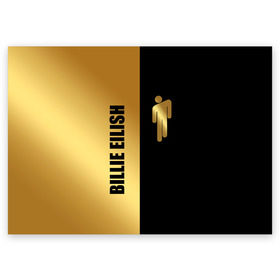 Поздравительная открытка с принтом Billie Eilish Gold в Екатеринбурге, 100% бумага | плотность бумаги 280 г/м2, матовая, на обратной стороне линовка и место для марки
 | billie eilish | billie eilish gold | bud guy | gold блонш | logo | айлиш | айлишь | билли | билли айлиш | блонч | блонш | золотой | золотой логотип | лого | логотип билли айлиш | человечек