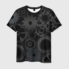 Мужская футболка 3D с принтом Механизмы в Екатеринбурге, 100% полиэфир | прямой крой, круглый вырез горловины, длина до линии бедер | hi tech | steampunk | брутальные | брутальный | инженер | инжинер | искусство механизмов | механизм | механизмы | стимпанк | текстура | черные шестерёнки | шестеренки | шестерни | я инженер