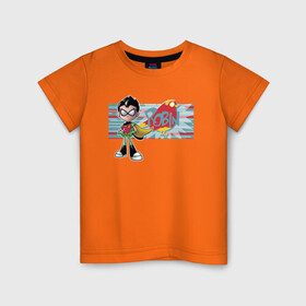 Детская футболка хлопок с принтом Робин в Екатеринбурге, 100% хлопок | круглый вырез горловины, полуприлегающий силуэт, длина до линии бедер | robin | teen titans go | vdsvar | warner bros. | вперед | робин | юные титаны