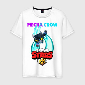 Мужская футболка хлопок с принтом BRAWL STARS MECHA CROW. в Екатеринбурге, 100% хлопок | прямой крой, круглый вырез горловины, длина до линии бедер, слегка спущенное плечо. | 8 bit | brawl stars | crow | gale | leon | leon shark | max | mecha | mecha crow | mr.p | sally leon | shark | tara | virus 8 bit | werewolf leon | акула | берли | бравл старс | ворон | макс | оборотень