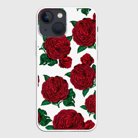 Чехол для iPhone 13 mini с принтом Винтажные розы в Екатеринбурге,  |  | flowers | pattern | алые | бутоны | винный | винтаж | винтажные | готика | готический | девушкам | женщинам | красныерозы | лепестки | лето | листья | любовь | нежность | паттерн | подарок | праздник | природа