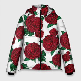 Мужская зимняя куртка 3D с принтом Винтажные розы в Екатеринбурге, верх — 100% полиэстер; подкладка — 100% полиэстер; утеплитель — 100% полиэстер | длина ниже бедра, свободный силуэт Оверсайз. Есть воротник-стойка, отстегивающийся капюшон и ветрозащитная планка. 

Боковые карманы с листочкой на кнопках и внутренний карман на молнии. | flowers | pattern | алые | бутоны | винный | винтаж | винтажные | готика | готический | девушкам | женщинам | красныерозы | лепестки | лето | листья | любовь | нежность | паттерн | подарок | праздник | природа