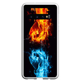 Чехол для Samsung Galaxy S10 с принтом Огонь и Вода (противостояние) в Екатеринбурге, Силикон | Область печати: задняя сторона чехла, без боковых панелей | dark | битва | битваогней | бокс | борьба | брызги | вода | волна | дракон | иньянь | искры | крутой | лед | мужчинам | неоновый | огненный | огонь | пламенный | пламя | притяжение | против