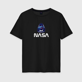 Женская футболка хлопок Oversize с принтом Crew Dragon NASA в Екатеринбурге, 100% хлопок | свободный крой, круглый ворот, спущенный рукав, длина до линии бедер
 | behnken | crew | dm 2 | dragon | f9 | falcon | hurley | logo | nasa | space | spacex | астронавты | бенкен | илон | космос | лого | логотип | маск | наса | ракета