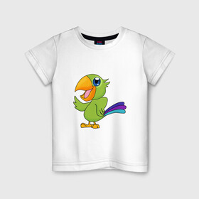 Детская футболка хлопок с принтом Мексиканский Попугай в Екатеринбурге, 100% хлопок | круглый вырез горловины, полуприлегающий силуэт, длина до линии бедер | Тематика изображения на принте: детские | звери | картинки | мексиканский | мультфильмы | позитив | попугай | прикольные | птицы | экзотические