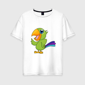 Женская футболка хлопок Oversize с принтом Мексиканский Попугай в Екатеринбурге, 100% хлопок | свободный крой, круглый ворот, спущенный рукав, длина до линии бедер
 | детские | звери | картинки | мексиканский | мультфильмы | позитив | попугай | прикольные | птицы | экзотические