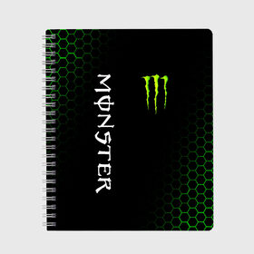 Тетрадь с принтом MONSTER ENERGY в Екатеринбурге, 100% бумага | 48 листов, плотность листов — 60 г/м2, плотность картонной обложки — 250 г/м2. Листы скреплены сбоку удобной пружинной спиралью. Уголки страниц и обложки скругленные. Цвет линий — светло-серый
 | black monster | bmx | claw | cybersport | energy | monster | monster energy | moto | motocross | race | sport | киберспорт | когти | монстер энерджи | монстр | мото | мотокросс | ралли | скейтбординг | спорт | энергия