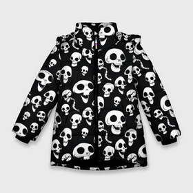 Зимняя куртка для девочек 3D с принтом Skulls pattern в Екатеринбурге, ткань верха — 100% полиэстер; подклад — 100% полиэстер, утеплитель — 100% полиэстер. | длина ниже бедра, удлиненная спинка, воротник стойка и отстегивающийся капюшон. Есть боковые карманы с листочкой на кнопках, утяжки по низу изделия и внутренний карман на молнии. 

Предусмотрены светоотражающий принт на спинке, радужный светоотражающий элемент на пуллере молнии и на резинке для утяжки. | Тематика изображения на принте: corpse bride | emily | scraps | tim burtons | vdgerir | victor van dort | wedding | wine of ages | zombie | свадебный букет | тим бертон | труп невесты