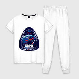 Женская пижама хлопок с принтом NASA (Z) в Екатеринбурге, 100% хлопок | брюки и футболка прямого кроя, без карманов, на брюках мягкая резинка на поясе и по низу штанин | behnken | ccdev | crew dragon | dm 2 | dm2 | drago | dragon 2 | dragon v2 | f9 | falcon 9 | hurley | space | spacex | драг | дракон | космос | мкс | наса
