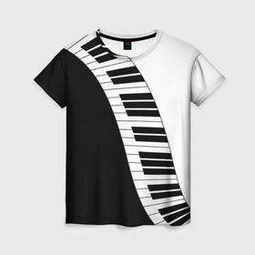 Женская футболка 3D с принтом Piano Пианино в Екатеринбурге, 100% полиэфир ( синтетическое хлопкоподобное полотно) | прямой крой, круглый вырез горловины, длина до линии бедер | black | piano | white | белая | белое | инструмент | клавиши | клавишы | музыка | музыкальный | музыкант | ноты | пиан | пианино | подарок | прикол | текстура | фортепиано | чб | черная | черно | черно белое