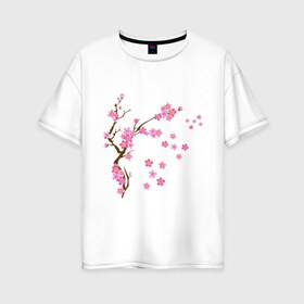 Женская футболка хлопок Oversize с принтом Розовая сакура в Екатеринбурге, 100% хлопок | свободный крой, круглый ворот, спущенный рукав, длина до линии бедер
 | лето | розовый | сакура | цветение | цветы