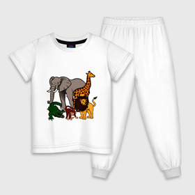 Детская пижама хлопок с принтом Африка в Екатеринбурге, 100% хлопок |  брюки и футболка прямого кроя, без карманов, на брюках мягкая резинка на поясе и по низу штанин
 | Тематика изображения на принте: африка | детские | животные | жираф | звери | зоопарк | картинки | крокодил | лев | мультфильмы | обезьяна | прикольные | природа | слон
