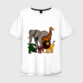 Мужская футболка хлопок Oversize с принтом Африка в Екатеринбурге, 100% хлопок | свободный крой, круглый ворот, “спинка” длиннее передней части | африка | детские | животные | жираф | звери | зоопарк | картинки | крокодил | лев | мультфильмы | обезьяна | прикольные | природа | слон