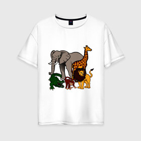 Женская футболка хлопок Oversize с принтом Африка в Екатеринбурге, 100% хлопок | свободный крой, круглый ворот, спущенный рукав, длина до линии бедер
 | африка | детские | животные | жираф | звери | зоопарк | картинки | крокодил | лев | мультфильмы | обезьяна | прикольные | природа | слон