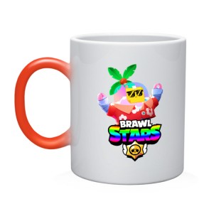 Кружка хамелеон с принтом BRAWL STARS TROPICAL SPROUT. в Екатеринбурге, керамика | меняет цвет при нагревании, емкость 330 мл | Тематика изображения на принте: brawl stars | crow | gale | leon | leon shark | max | mr.p | sally leon | shark | sprout | tara | tropical sprout | virus 8 bit | werewolf leon | акула | берли | бравл старс | ворон | макс | оборотень