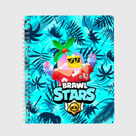 Тетрадь с принтом BRAWL STARS TROPICAL SPROUT. в Екатеринбурге, 100% бумага | 48 листов, плотность листов — 60 г/м2, плотность картонной обложки — 250 г/м2. Листы скреплены сбоку удобной пружинной спиралью. Уголки страниц и обложки скругленные. Цвет линий — светло-серый
 | brawl stars | crow | gale | leon | leon shark | max | mr.p | sally leon | shark | sprout | tara | tropical sprout | virus 8 bit | werewolf leon | акула | берли | бравл старс | ворон | макс | оборотень