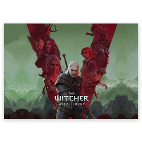 Поздравительная открытка с принтом The Witcher 5-летие в Екатеринбурге, 100% бумага | плотность бумаги 280 г/м2, матовая, на обратной стороне линовка и место для марки
 | blood and wine | cd project red | games | geralt | hearts of stone | the witcher | wild hunt | ведьмак | геральт | дикая охота | игры | йеннифер | каменные сердца | кровь и вино | трисс | цири