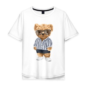 Мужская футболка хлопок Oversize с принтом Модный плюшевый медведь в Екатеринбурге, 100% хлопок | свободный крой, круглый ворот, “спинка” длиннее передней части | арт | животные | игрушка | картинка | крутой медведь | медведь | медвежонок | мишка | мода | модный медведь | плюшевый | плюшевый медведь | рисунок