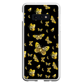 Чехол для Samsung S10E с принтом Golden Butterfly pattern в Екатеринбурге, Силикон | Область печати: задняя сторона чехла, без боковых панелей | black | pattern | summer | wings | ангел | бабочка | бабочки | блестки | блестящий | девушке | желтые | животные | звери | золото | золотые | крылья | летать | летний | лето | мотылек | насекомое | ночные | паттерн