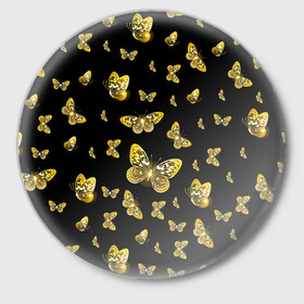 Значок с принтом Golden Butterfly pattern в Екатеринбурге,  металл | круглая форма, металлическая застежка в виде булавки | black | pattern | summer | wings | ангел | бабочка | бабочки | блестки | блестящий | девушке | желтые | животные | звери | золото | золотые | крылья | летать | летний | лето | мотылек | насекомое | ночные | паттерн