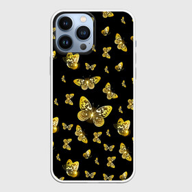 Чехол для iPhone 13 Pro Max с принтом Golden Butterfly pattern в Екатеринбурге,  |  | black | pattern | summer | wings | ангел | бабочка | бабочки | блестки | блестящий | девушке | желтые | животные | звери | золото | золотые | крылья | летать | летний | лето | мотылек | насекомое | ночные | паттерн