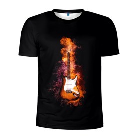 Мужская футболка 3D спортивная с принтом Огонь музыка в Екатеринбурге, 100% полиэстер с улучшенными характеристиками | приталенный силуэт, круглая горловина, широкие плечи, сужается к линии бедра | black | гитара | гитарист | гитаристу | демон | инструменты | музыка | музыкальные | музыкант | огненный | огонек | огонь | пение | песня | пламя | поп | профессия | рок | рокер | струны | хобби