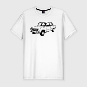 Мужская футболка хлопок Slim с принтом ВАЗ-2101 Копейка в Екатеринбурге, 92% хлопок, 8% лайкра | приталенный силуэт, круглый вырез ворота, длина до линии бедра, короткий рукав | автомобили | ваз 2101 | копейка | тутуировка | эскиз