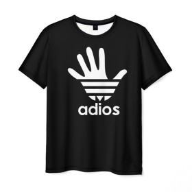 Мужская футболка 3D с принтом Adios в Екатеринбурге, 100% полиэфир | прямой крой, круглый вырез горловины, длина до линии бедер | Тематика изображения на принте: adidas | adios | адидас | адьос | бренд | ладонь | мем | отпечаток | рука