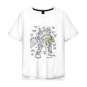 Мужская футболка хлопок Oversize с принтом Big Daddy Sketch в Екатеринбурге, 100% хлопок | свободный крой, круглый ворот, “спинка” длиннее передней части | bioshock | horror | биошок | большой папа | большой папочка | рисунок | скетч | хоррор