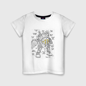 Детская футболка хлопок с принтом Big Daddy Sketch в Екатеринбурге, 100% хлопок | круглый вырез горловины, полуприлегающий силуэт, длина до линии бедер | bioshock | horror | биошок | большой папа | большой папочка | рисунок | скетч | хоррор