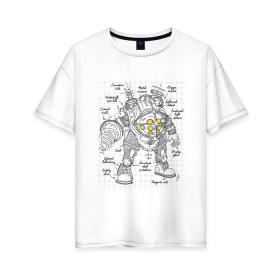 Женская футболка хлопок Oversize с принтом Big Daddy Sketch в Екатеринбурге, 100% хлопок | свободный крой, круглый ворот, спущенный рукав, длина до линии бедер
 | bioshock | horror | биошок | большой папа | большой папочка | рисунок | скетч | хоррор