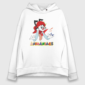 Женское худи Oversize хлопок с принтом Animaniacs в Екатеринбурге, френч-терри — 70% хлопок, 30% полиэстер. Мягкий теплый начес внутри —100% хлопок | боковые карманы, эластичные манжеты и нижняя кромка, капюшон на магнитной кнопке | animaniacs | vdpartat | wakko warner | вакко уорнер | озорные анимашки