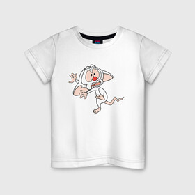 Детская футболка хлопок с принтом Брейн и Пинки в Екатеринбурге, 100% хлопок | круглый вырез горловины, полуприлегающий силуэт, длина до линии бедер | Тематика изображения на принте: animaniacs | vdpartat | белая мышь | брейн | гений | глупая мышь | озорные анимашки | пинки