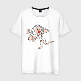 Мужская футболка хлопок с принтом Брейн и Пинки в Екатеринбурге, 100% хлопок | прямой крой, круглый вырез горловины, длина до линии бедер, слегка спущенное плечо. | animaniacs | vdpartat | белая мышь | брейн | гений | глупая мышь | озорные анимашки | пинки