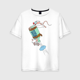 Женская футболка хлопок Oversize с принтом Брейн и Пинки Animaniacs в Екатеринбурге, 100% хлопок | свободный крой, круглый ворот, спущенный рукав, длина до линии бедер
 | animaniacs | vdpartat | белая мышь | брейн | гений | глупая мышь | озорные анимашки | пинки