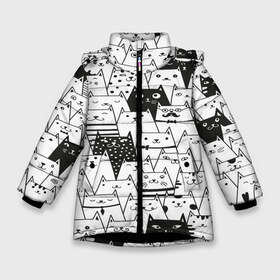Зимняя куртка для девочек 3D с принтом КОТЫ WHITE в Екатеринбурге, ткань верха — 100% полиэстер; подклад — 100% полиэстер, утеплитель — 100% полиэстер. | длина ниже бедра, удлиненная спинка, воротник стойка и отстегивающийся капюшон. Есть боковые карманы с листочкой на кнопках, утяжки по низу изделия и внутренний карман на молнии. 

Предусмотрены светоотражающий принт на спинке, радужный светоотражающий элемент на пуллере молнии и на резинке для утяжки. | cat | взгляд | кот | кот хипстер | котёнок | котятки | котятушки | кошечки | кошка | мордочка