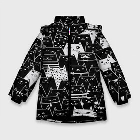 Зимняя куртка для девочек 3D с принтом КОТЫ BLACK в Екатеринбурге, ткань верха — 100% полиэстер; подклад — 100% полиэстер, утеплитель — 100% полиэстер. | длина ниже бедра, удлиненная спинка, воротник стойка и отстегивающийся капюшон. Есть боковые карманы с листочкой на кнопках, утяжки по низу изделия и внутренний карман на молнии. 

Предусмотрены светоотражающий принт на спинке, радужный светоотражающий элемент на пуллере молнии и на резинке для утяжки. | cat | взгляд | кот | кот хипстер | котёнок | котятки | котятушки | кошечки | кошка | мордочка