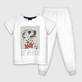 Детская пижама хлопок с принтом далматинец на стиле в Екатеринбурге, 100% хлопок |  брюки и футболка прямого кроя, без карманов, на брюках мягкая резинка на поясе и по низу штанин
 | арт | бабочка | далматинец | джентльмен | животные | картинка | мода | на моде | очки | пес | рисунок | собака | стиль | стильная собака | шляпа