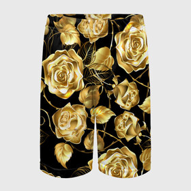 Детские спортивные шорты 3D с принтом Golden Roses в Екатеринбурге,  100% полиэстер
 | пояс оформлен широкой мягкой резинкой, ткань тянется
 | flower | flowers | gold | golden | luxe | luxery | pink | rose | золотая | золото | красивая | мода | прикольная | приятная | роза | розовая | стильная | тренд | цветок | цветы | цвточки