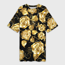 Платье-футболка 3D с принтом Golden Roses в Екатеринбурге,  |  | Тематика изображения на принте: flower | flowers | gold | golden | luxe | luxery | pink | rose | золотая | золото | красивая | мода | прикольная | приятная | роза | розовая | стильная | тренд | цветок | цветы | цвточки