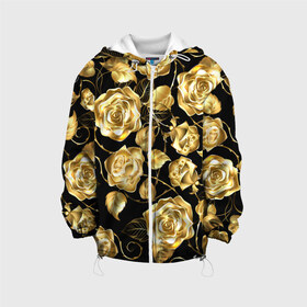 Детская куртка 3D с принтом Golden Roses в Екатеринбурге, 100% полиэстер | застежка — молния, подол и капюшон оформлены резинкой с фиксаторами, по бокам — два кармана без застежек, один потайной карман на груди, плотность верхнего слоя — 90 г/м2; плотность флисового подклада — 260 г/м2 | Тематика изображения на принте: flower | flowers | gold | golden | luxe | luxery | pink | rose | золотая | золото | красивая | мода | прикольная | приятная | роза | розовая | стильная | тренд | цветок | цветы | цвточки